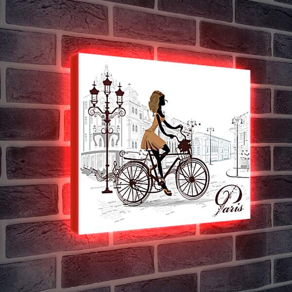 Лайтбокс световая панель - Велосипедистка Парижа