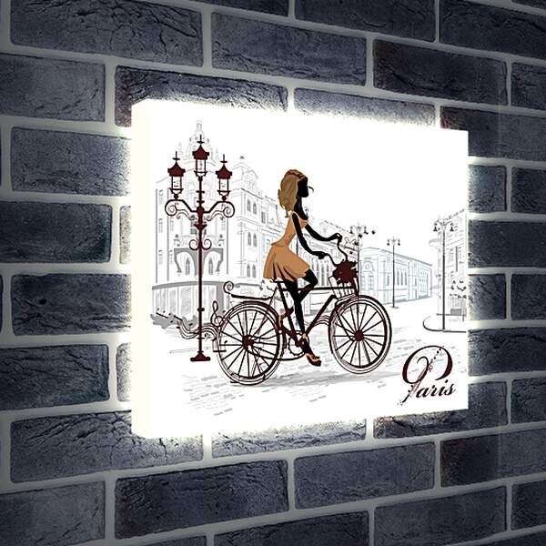 Лайтбокс световая панель - Велосипедистка Парижа