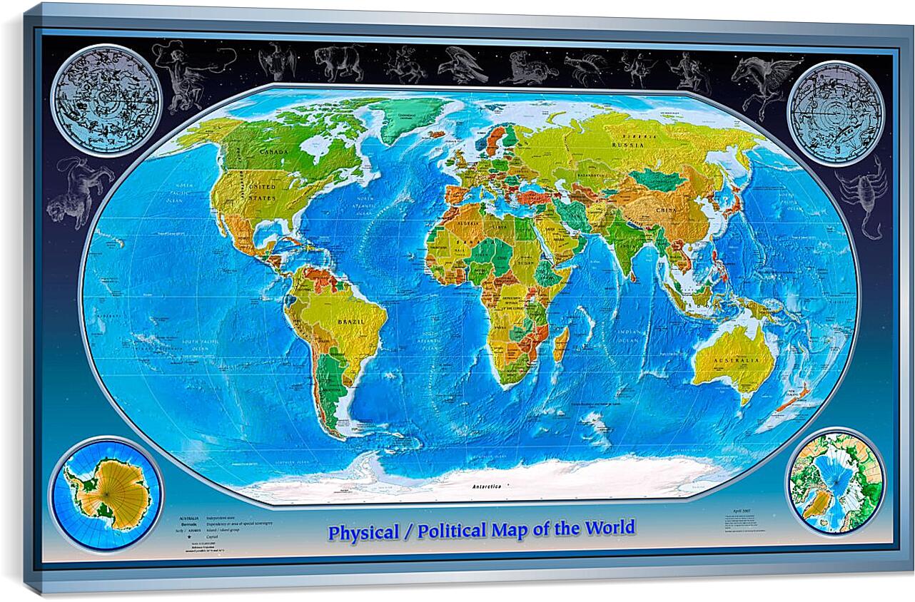 Постер и плакат - Физико-политическая карта мира