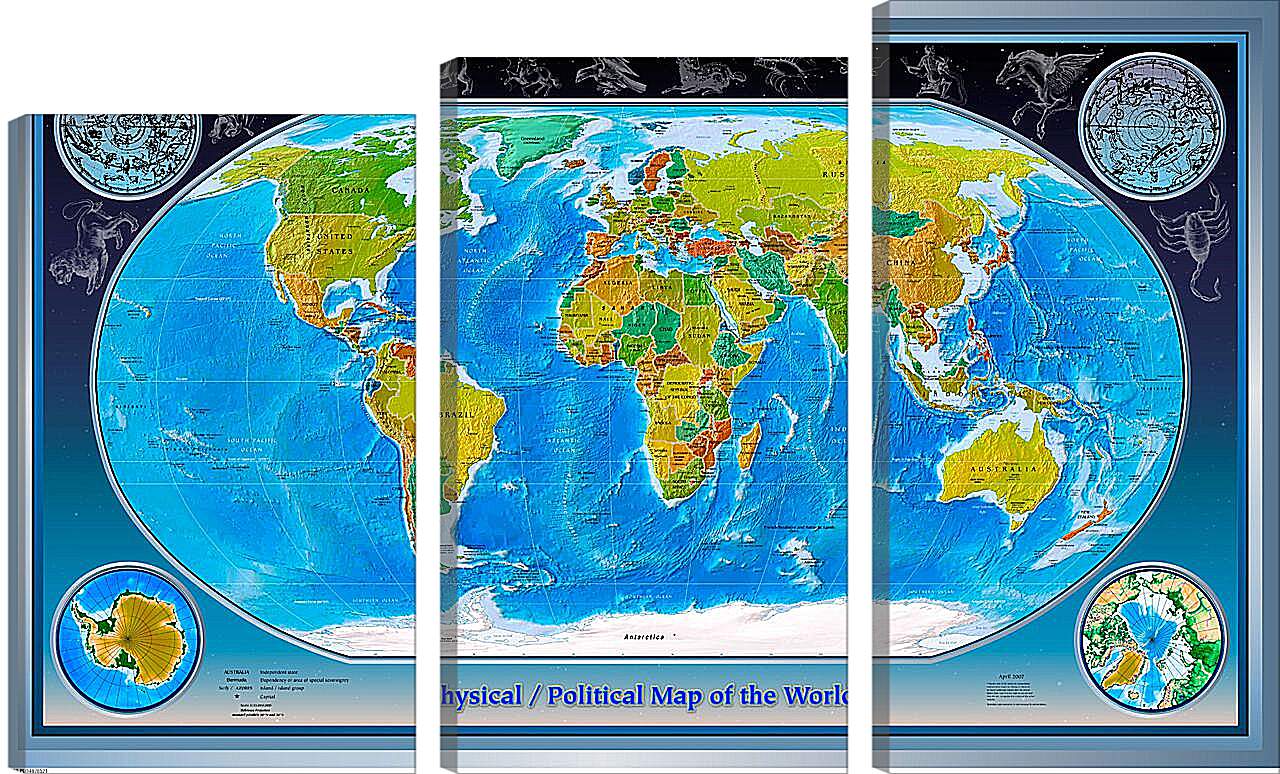 Модульная картина - Физико-политическая карта мира