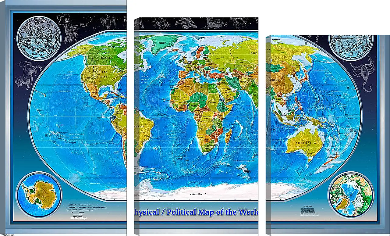 Модульная картина - Физико-политическая карта мира