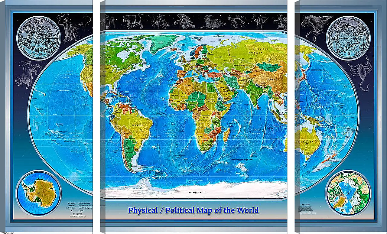 Модульная картина - Физико-политическая карта мира