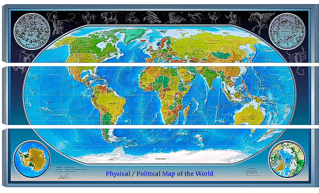 Модульная картина - Физико-политическая карта мира