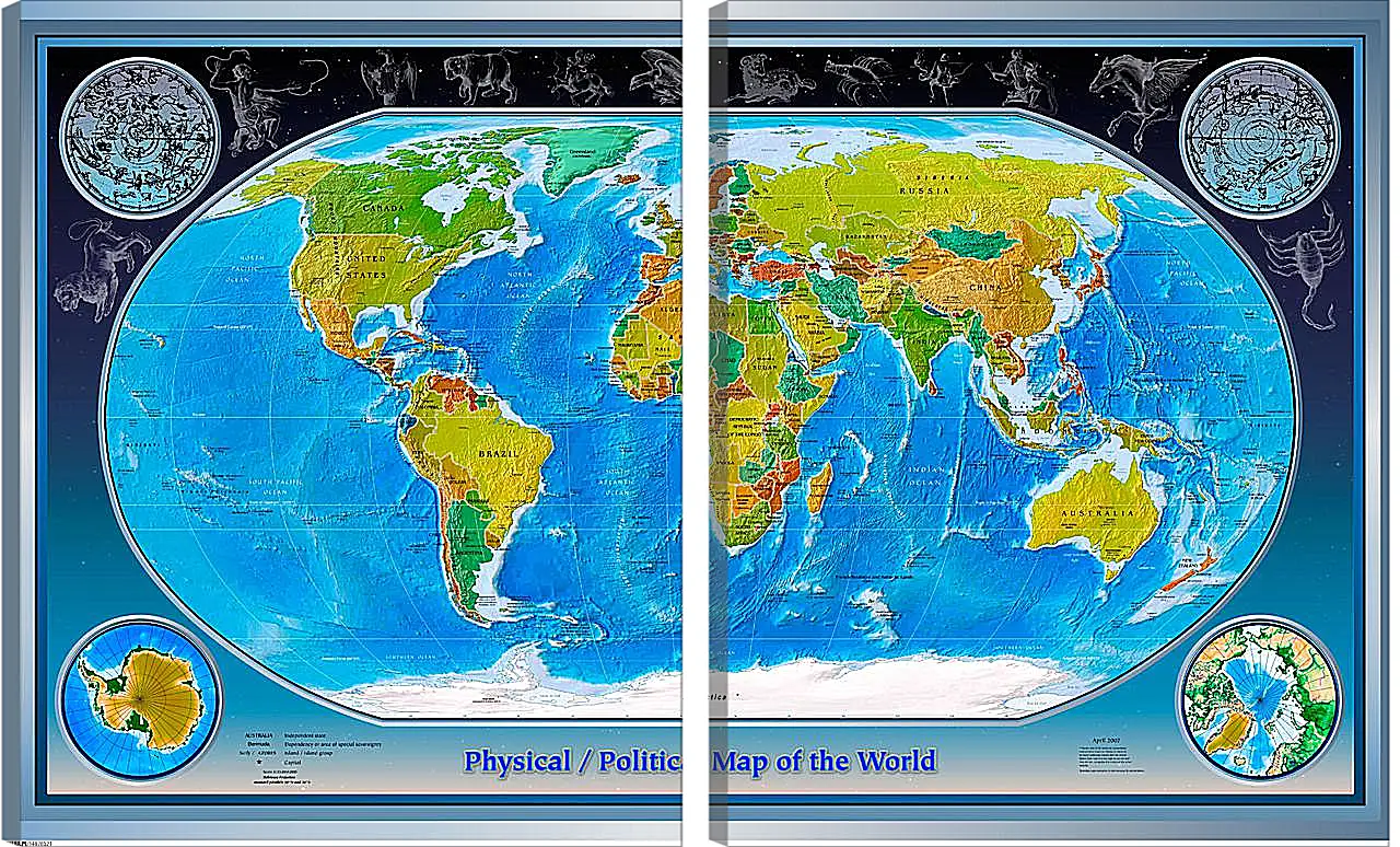 Модульная картина - Физико-политическая карта мира