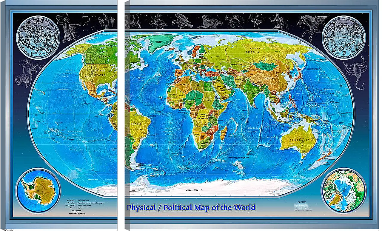 Модульная картина - Физико-политическая карта мира