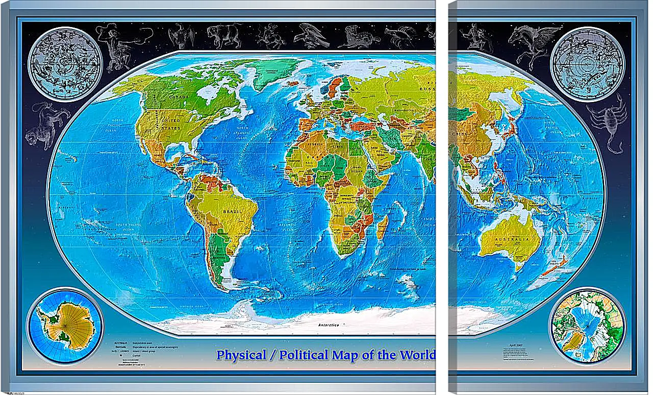 Модульная картина - Физико-политическая карта мира
