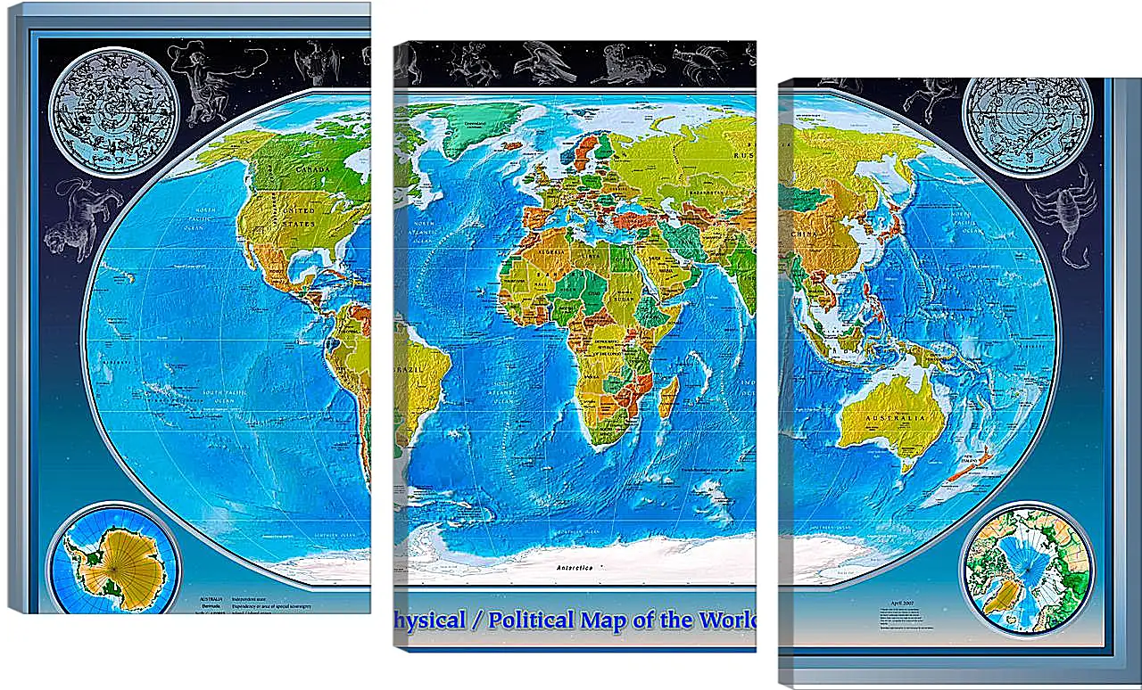 Модульная картина - Физико-политическая карта мира