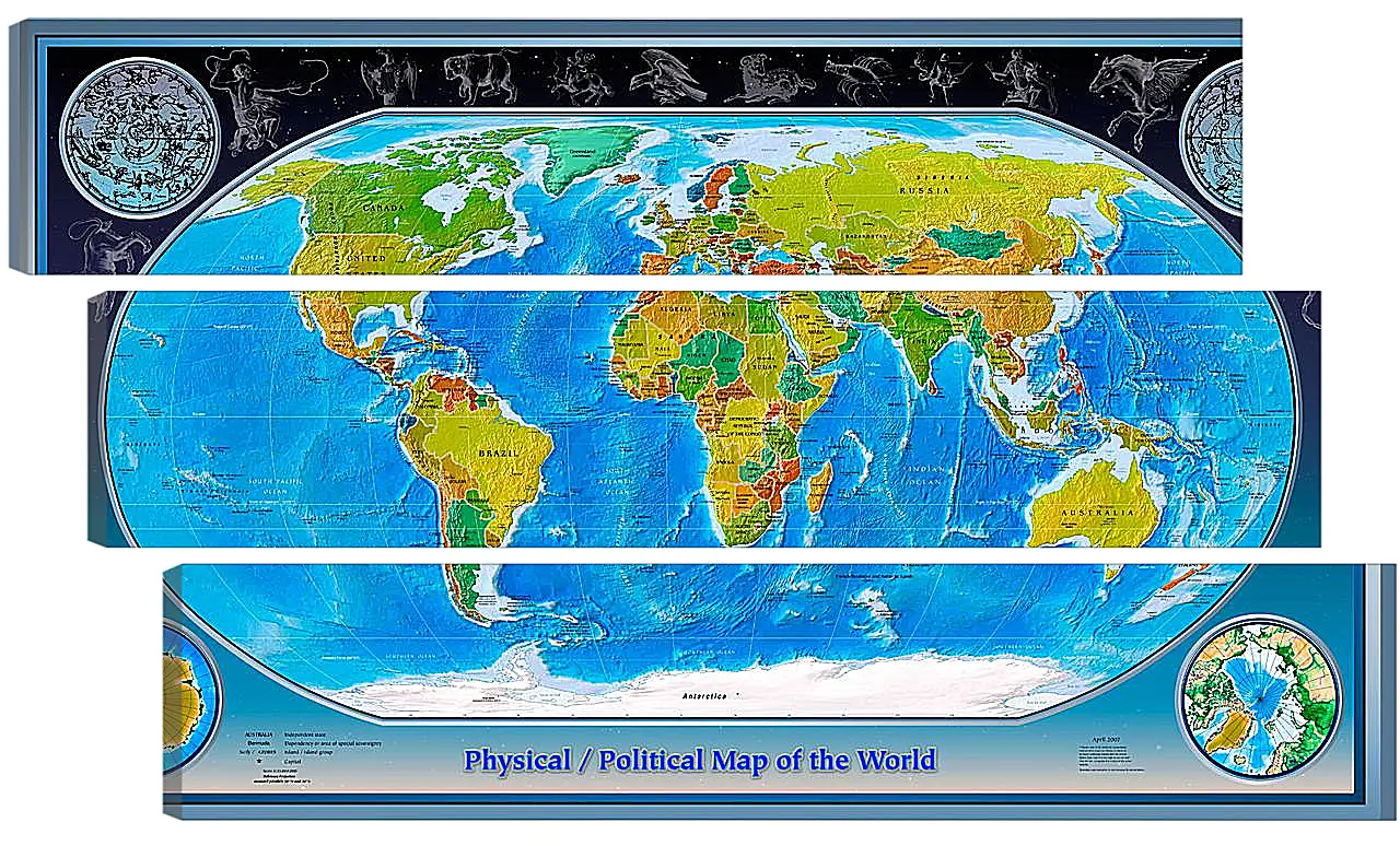 Модульная картина - Физико-политическая карта мира