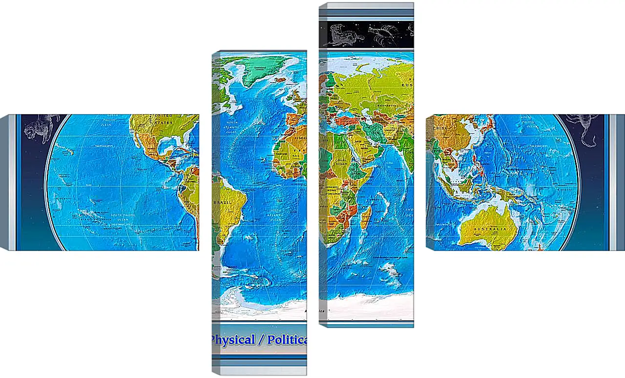 Модульная картина - Физико-политическая карта мира