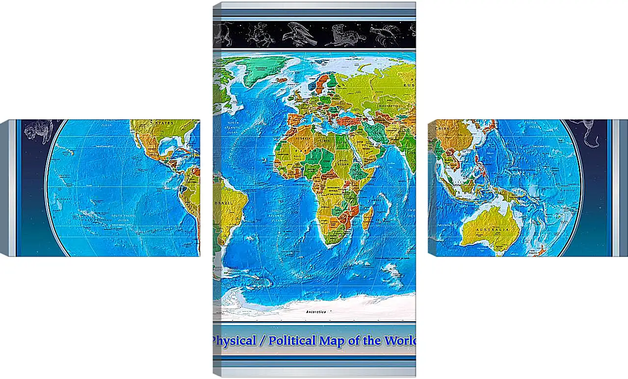Модульная картина - Физико-политическая карта мира