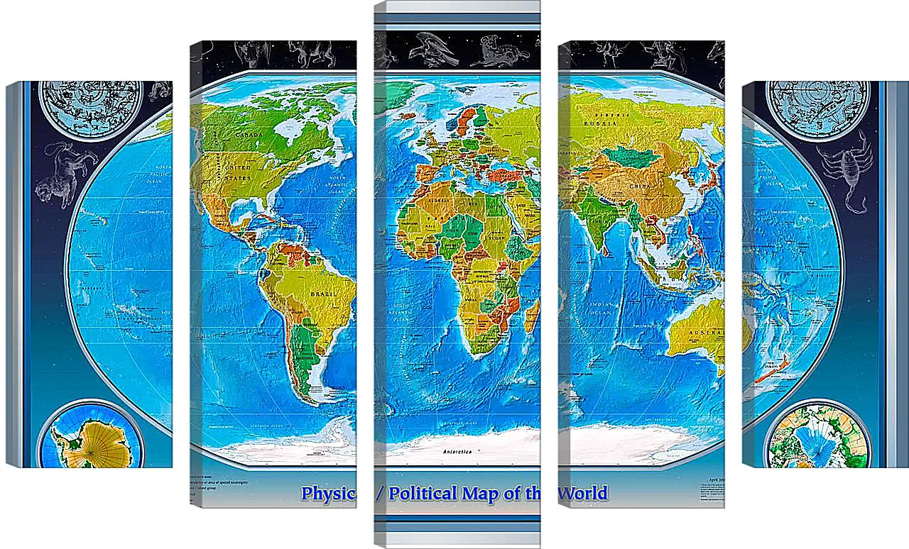 Модульная картина - Физико-политическая карта мира