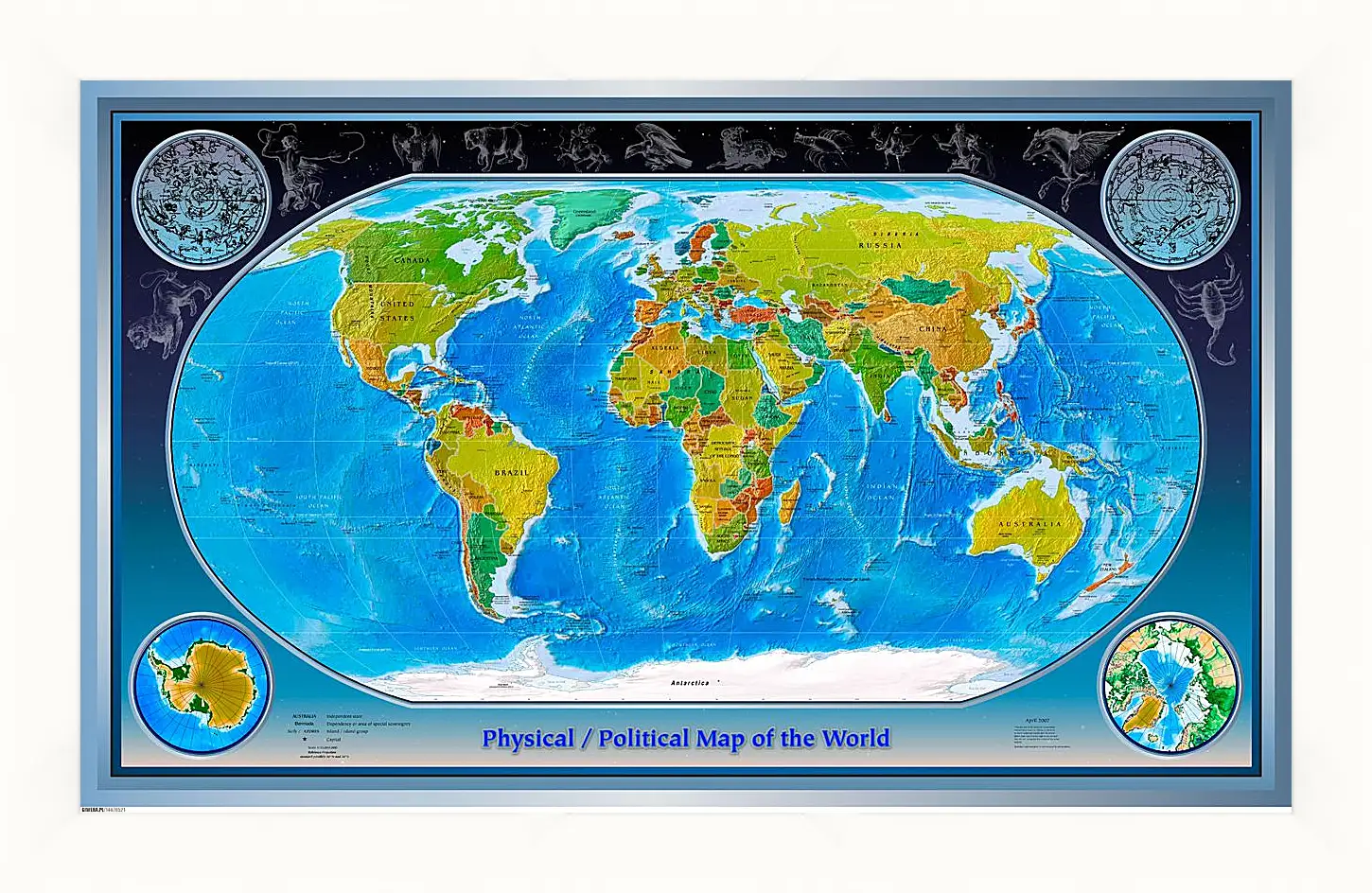 Картина в раме - Физико-политическая карта мира
