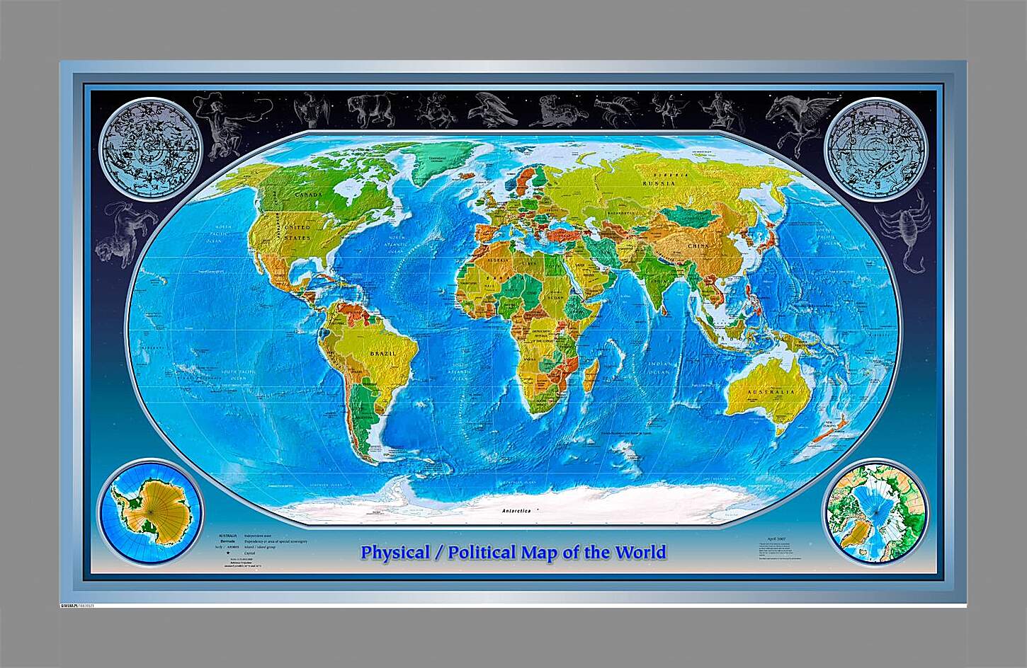 Картина в раме - Физико-политическая карта мира
