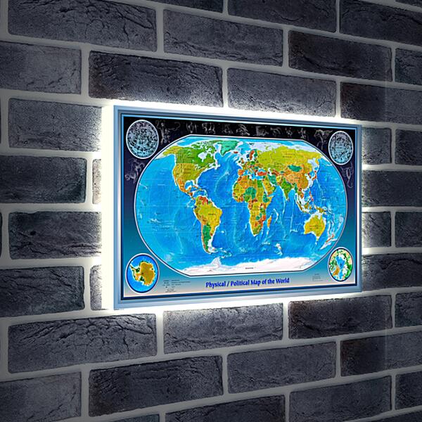Лайтбокс световая панель - Физико-политическая карта мира