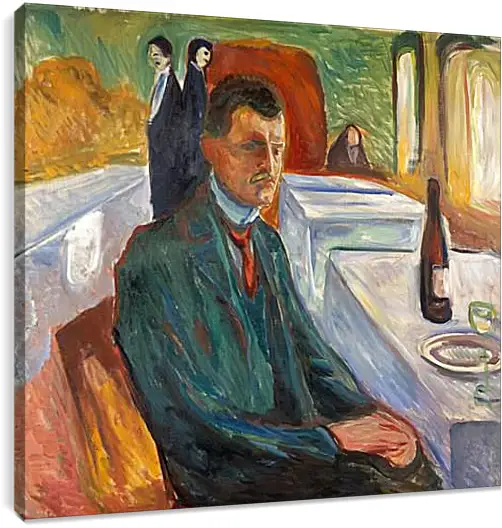 Постер и плакат - Self-Portrait with a Bottle of Wine. Эдвард Мунк