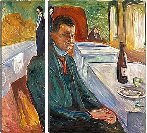 Модульная картина - Self-Portrait with a Bottle of Wine. Эдвард Мунк