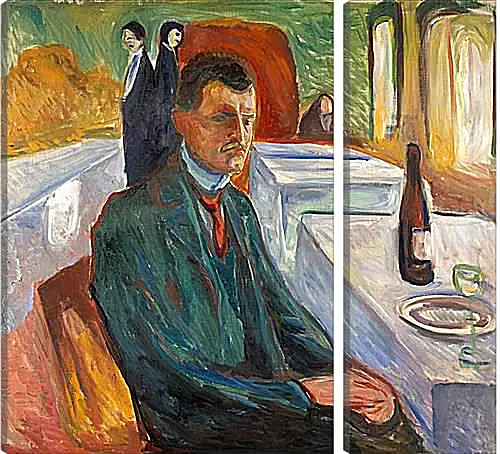 Модульная картина - Self-Portrait with a Bottle of Wine. Эдвард Мунк