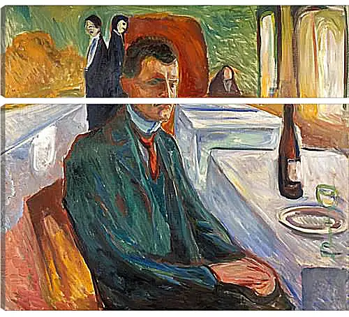 Модульная картина - Self-Portrait with a Bottle of Wine. Эдвард Мунк