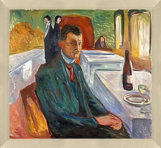 Картина в раме - Self-Portrait with a Bottle of Wine. Эдвард Мунк