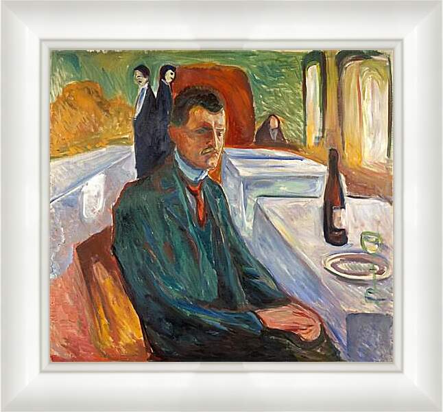 Картина в раме - Self-Portrait with a Bottle of Wine. Эдвард Мунк
