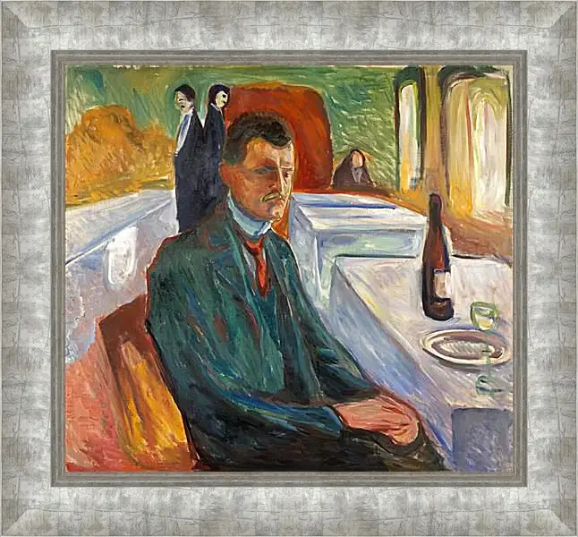 Картина в раме - Self-Portrait with a Bottle of Wine. Эдвард Мунк