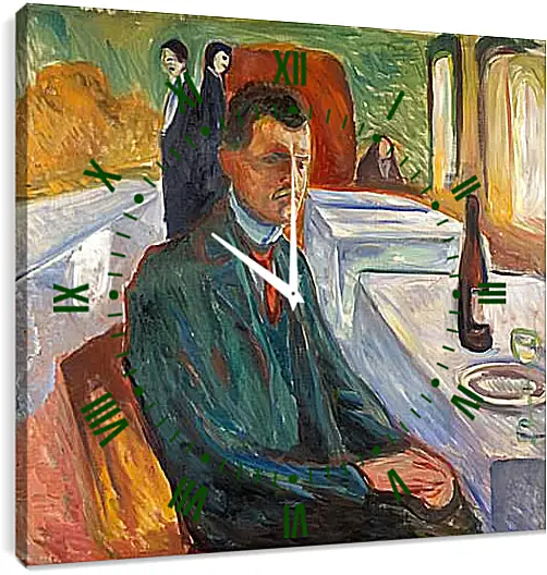 Часы картина - Self-Portrait with a Bottle of Wine. Эдвард Мунк