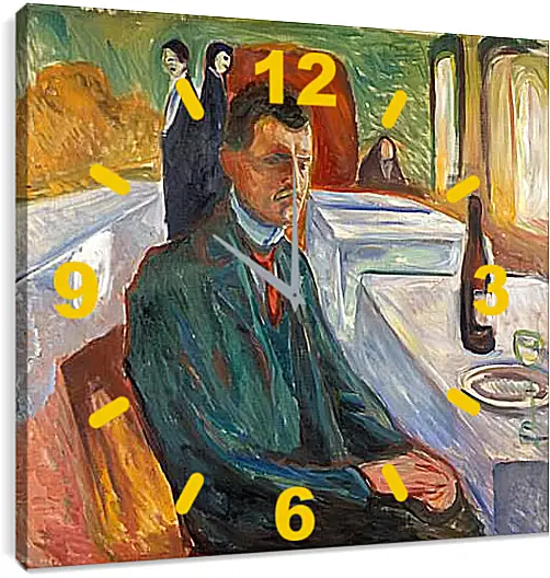 Часы картина - Self-Portrait with a Bottle of Wine. Эдвард Мунк