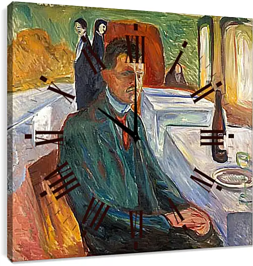 Часы картина - Self-Portrait with a Bottle of Wine. Эдвард Мунк