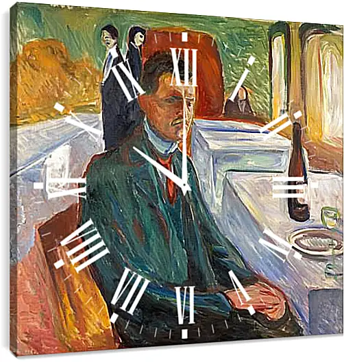 Часы картина - Self-Portrait with a Bottle of Wine. Эдвард Мунк