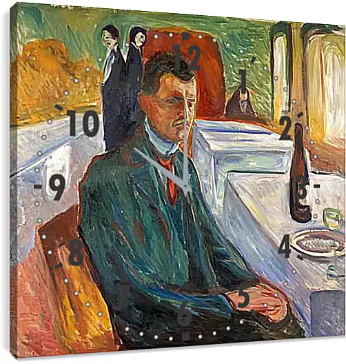 Часы картина - Self-Portrait with a Bottle of Wine. Эдвард Мунк