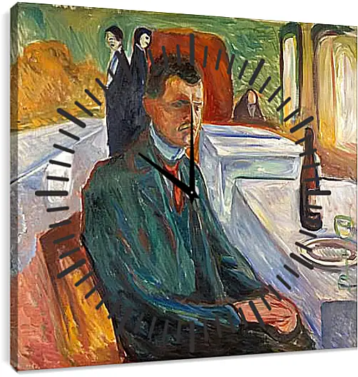 Часы картина - Self-Portrait with a Bottle of Wine. Эдвард Мунк