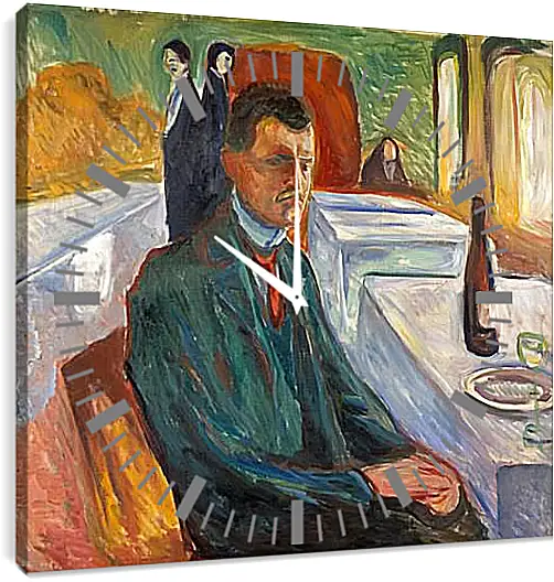 Часы картина - Self-Portrait with a Bottle of Wine. Эдвард Мунк