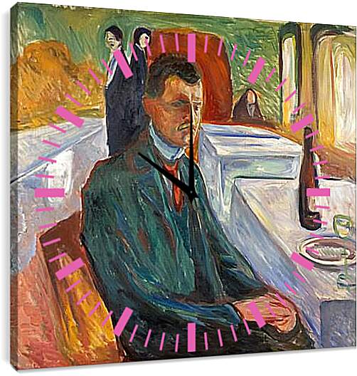 Часы картина - Self-Portrait with a Bottle of Wine. Эдвард Мунк