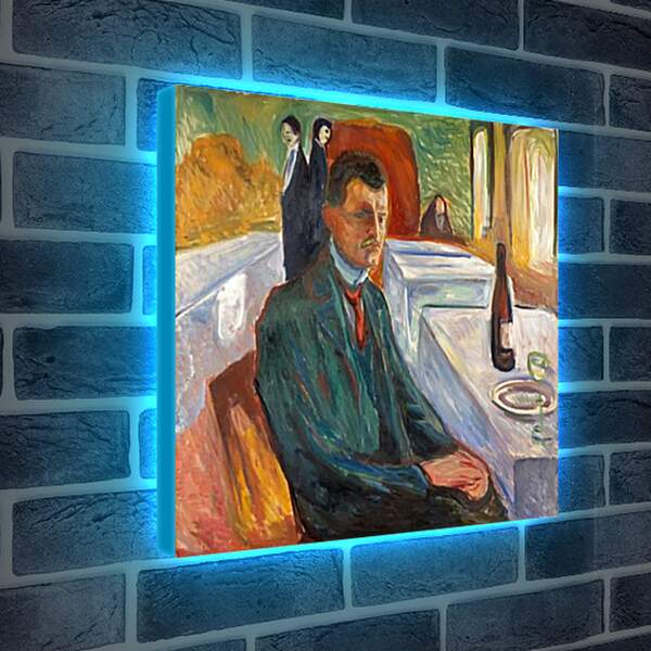 Лайтбокс световая панель - Self-Portrait with a Bottle of Wine. Эдвард Мунк