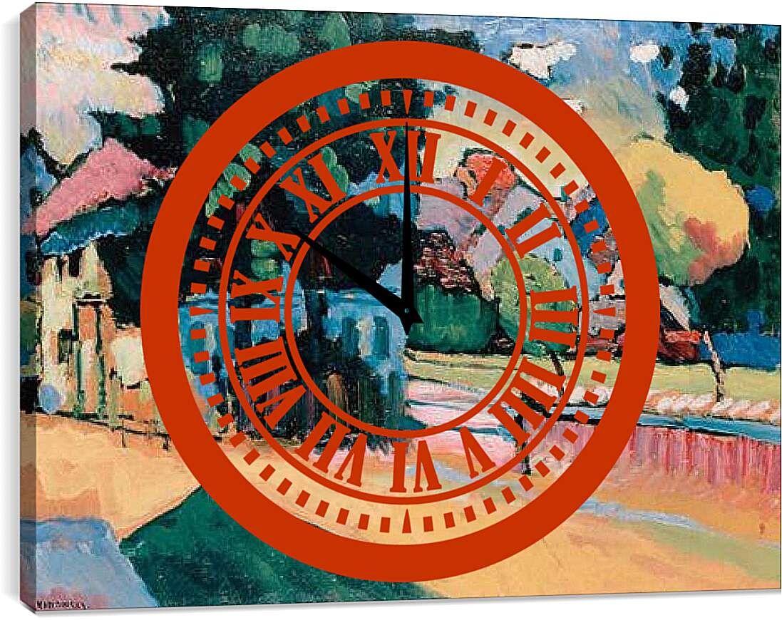 Часы картина - View of Murnau. Кандинский Василий