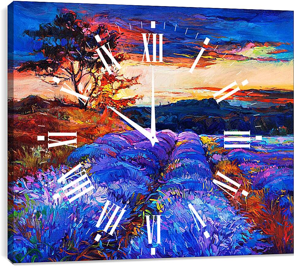 Часы картина - Поле Лаванды на рассвете