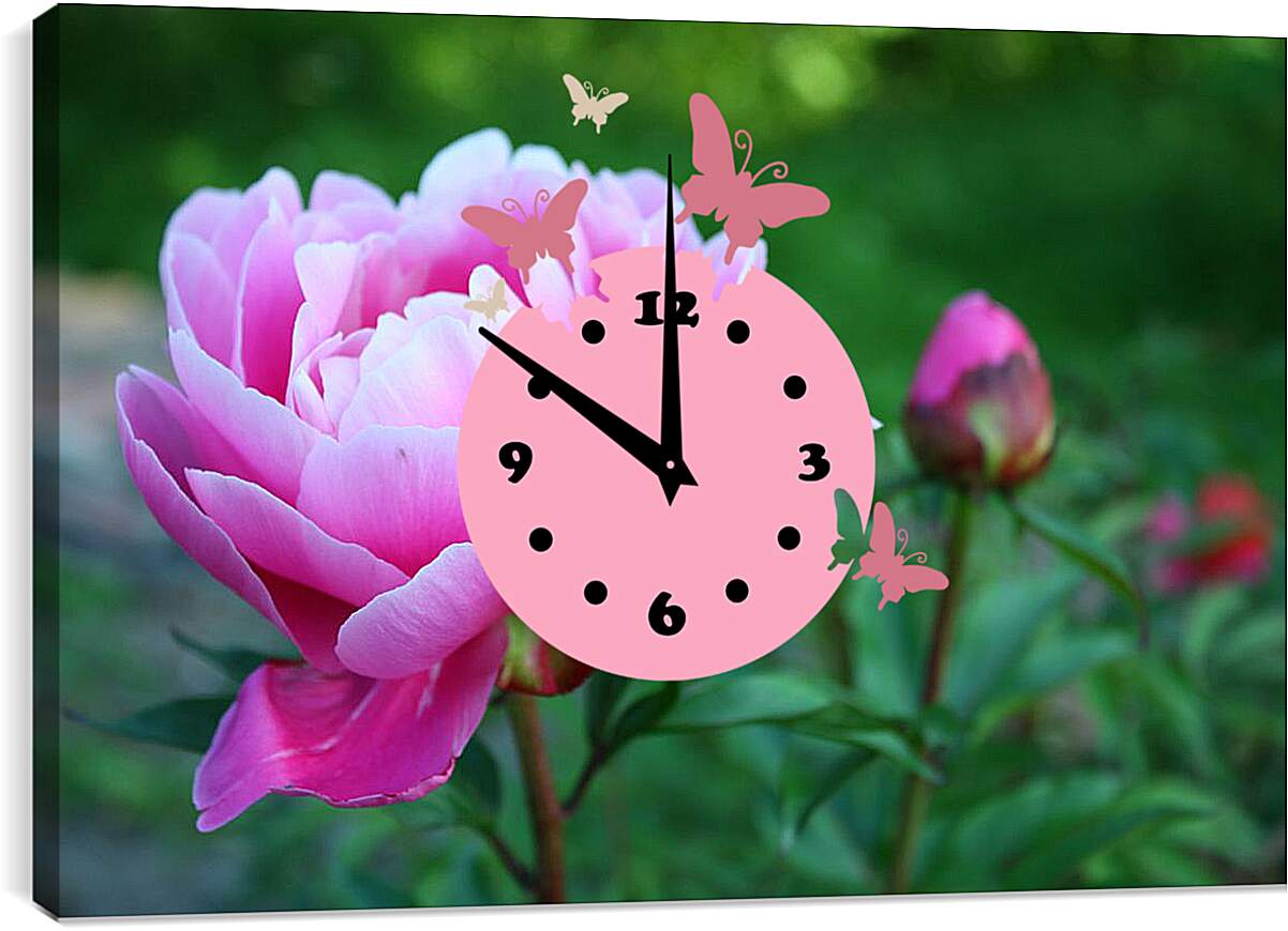 Часы картина - розовые пионы