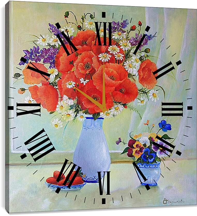 Часы картина - Цветы в вазе