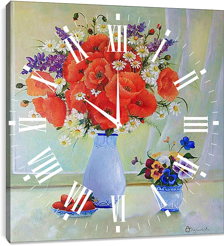 Часы картина - Цветы в вазе