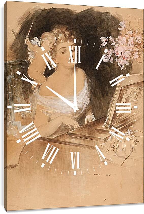 Часы картина - Пианистка и ангел