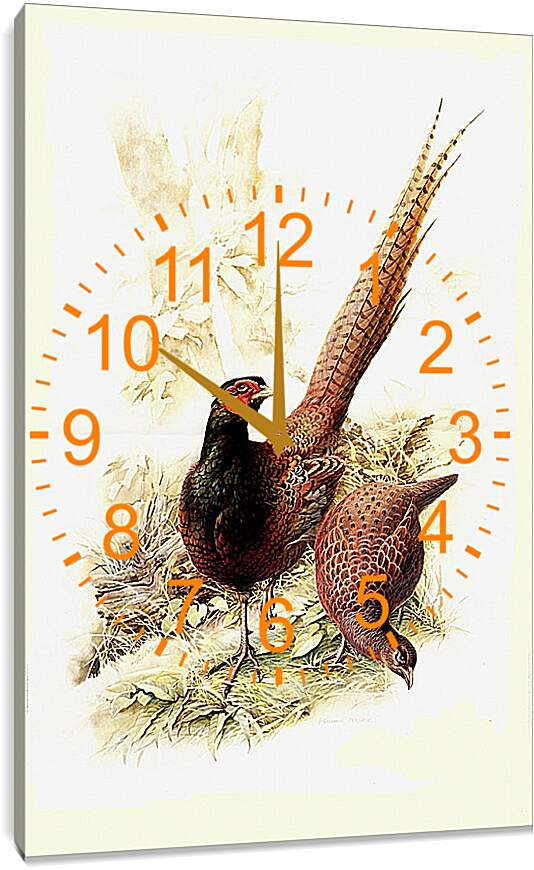 Часы картина - Пара фазанов
