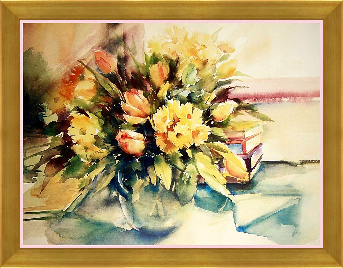 Картина в раме - Цветы на столе