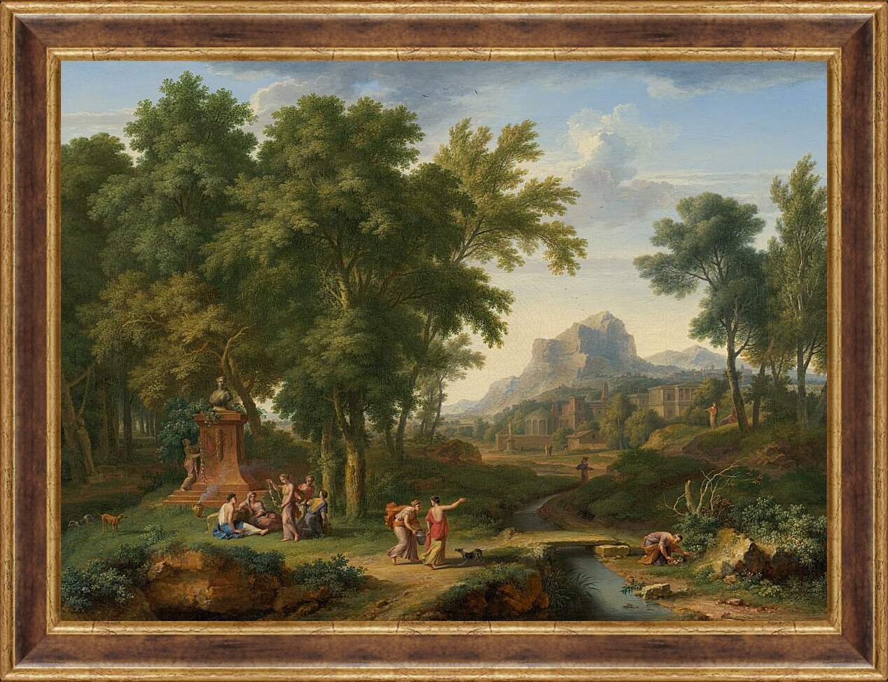 Картина в раме - Аркадский пейзаж с бюстом флоры. Ян ван Хёйсум