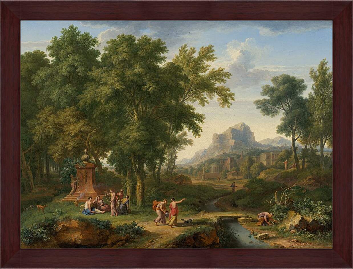 Картина в раме - Аркадский пейзаж с бюстом флоры. Ян ван Хёйсум