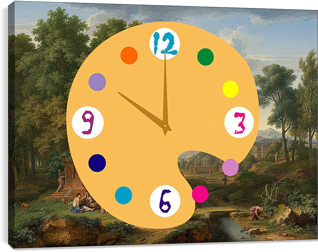 Часы картина - Аркадский пейзаж с бюстом флоры. Ян ван Хёйсум