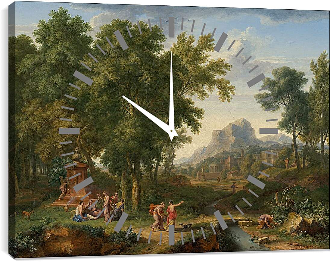 Часы картина - Аркадский пейзаж с бюстом флоры. Ян ван Хёйсум