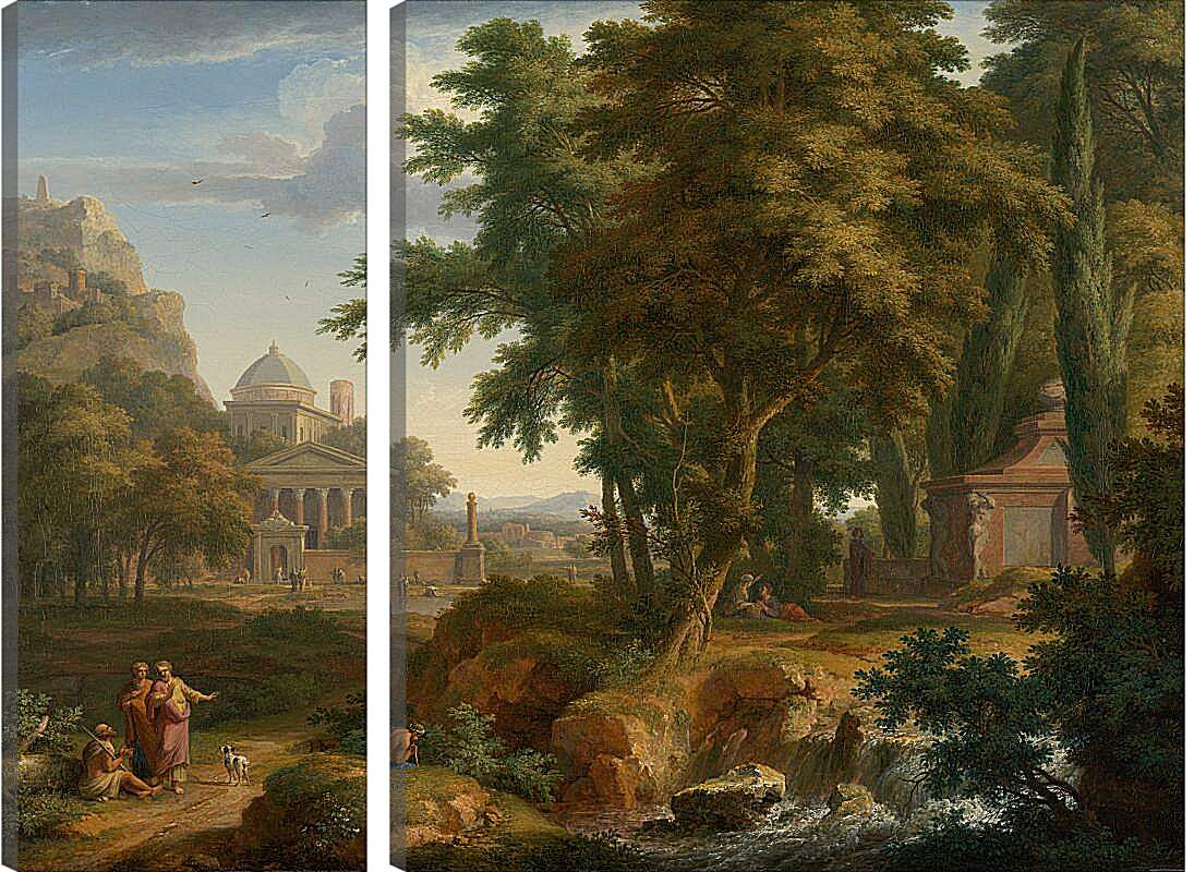 Модульная картина - Аркадский пейзаж со святыми Петром и Иоанном, излечивающими хромого. Ян ван Хёйсум
