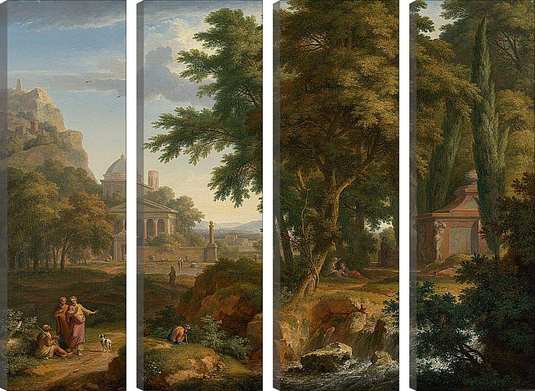 Модульная картина - Аркадский пейзаж со святыми Петром и Иоанном, излечивающими хромого. Ян ван Хёйсум