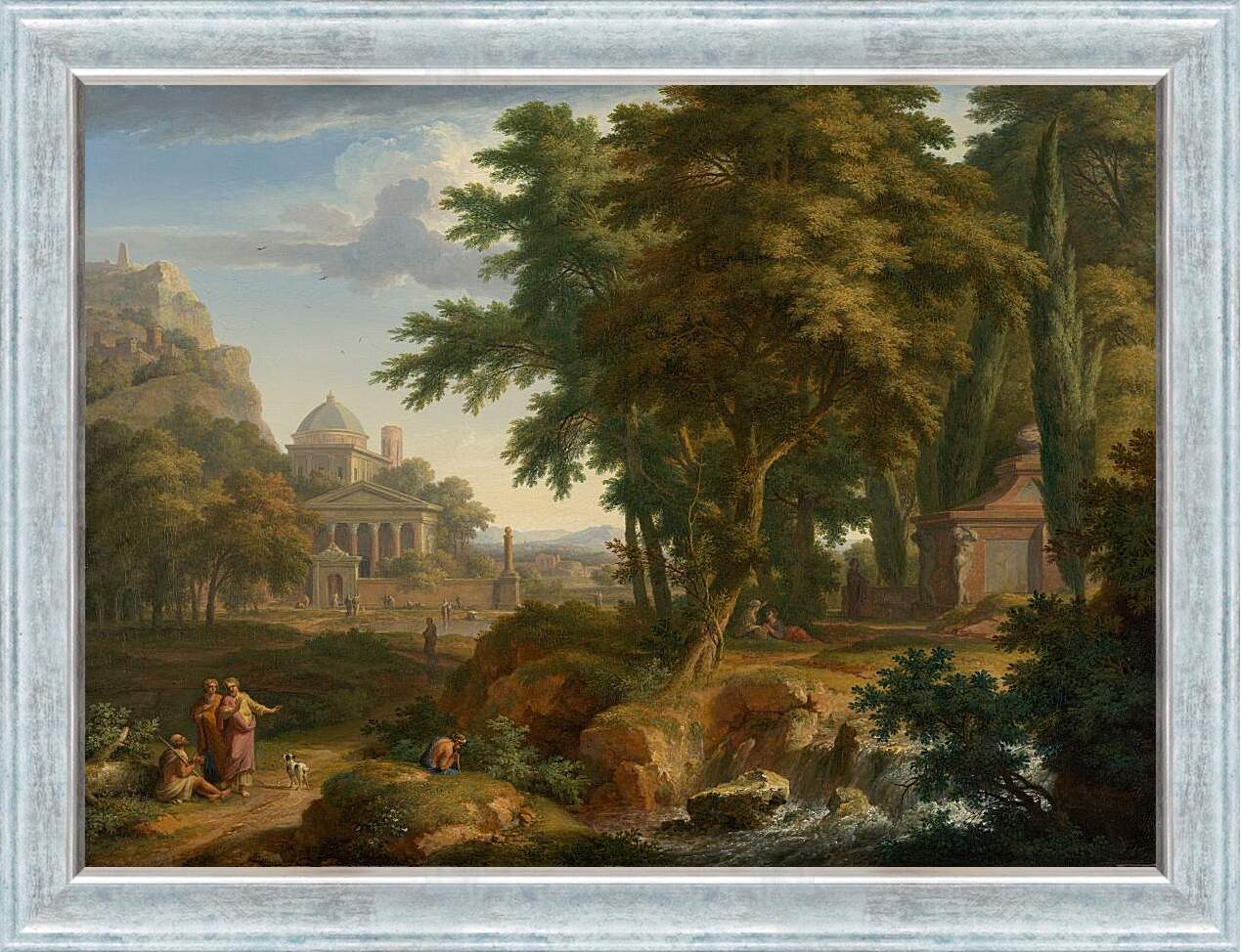 Картина в раме - Аркадский пейзаж со святыми Петром и Иоанном, излечивающими хромого. Ян ван Хёйсум