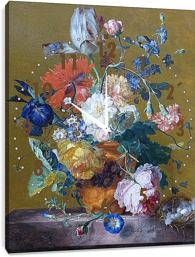 Часы картина - Букет цветов в вазе. Ян ван Хёйсум